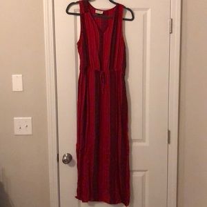 Red with black stripe maxi dress.